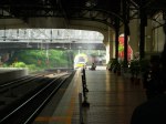 The ETS trainset traveling through a cloud of smoke before entering platform 1, Kuala Lumpur Station