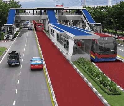 An artist's impression of the Bangkok BRT system shows what a BRT system on our major roads might look like.