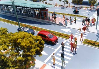 An artist's impression of contra-flow bus rapid transit.